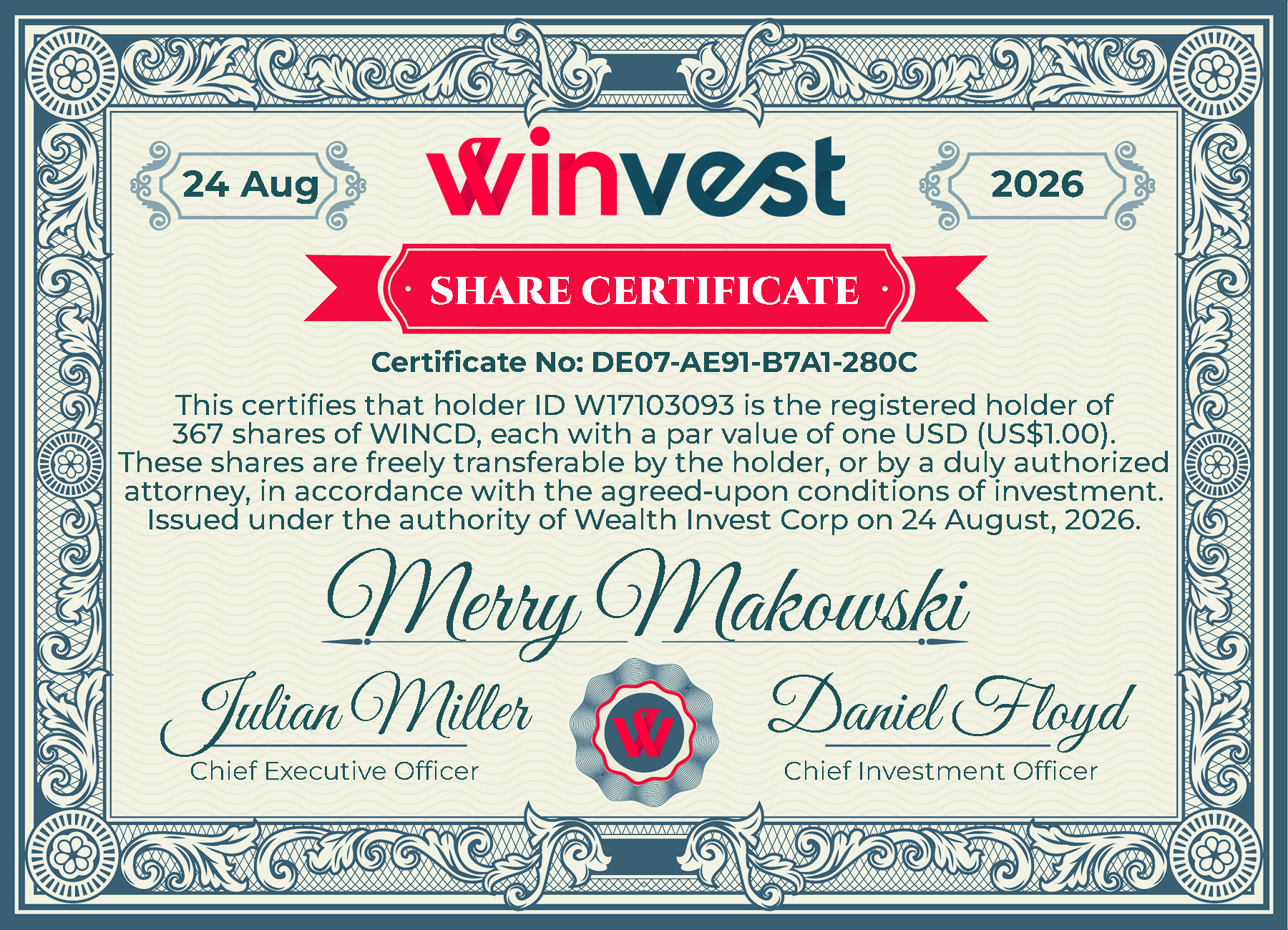 My Winvest Share Certificate